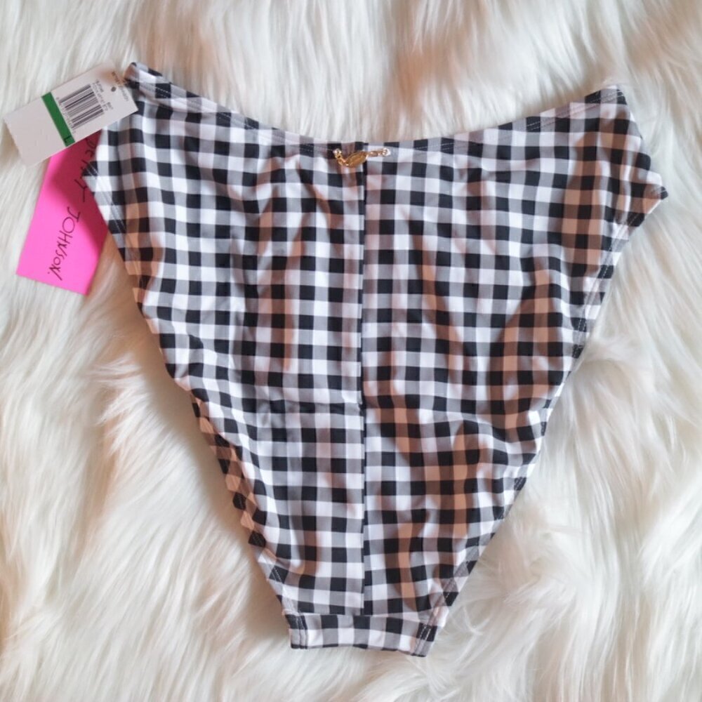NWT Betsey Johnson High Cut Bikini Bottoms Size Large Black White Gingham Print - Picture 7 of 7